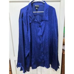 Catherines Maggie Barnes 5X Pleated Blue Beaded V-Neck Tunic Sheer Blouse